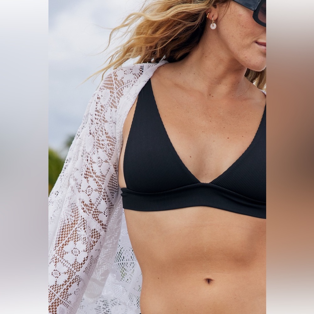 Aerie Ribbed Tie Longline Triangle Bikini Top